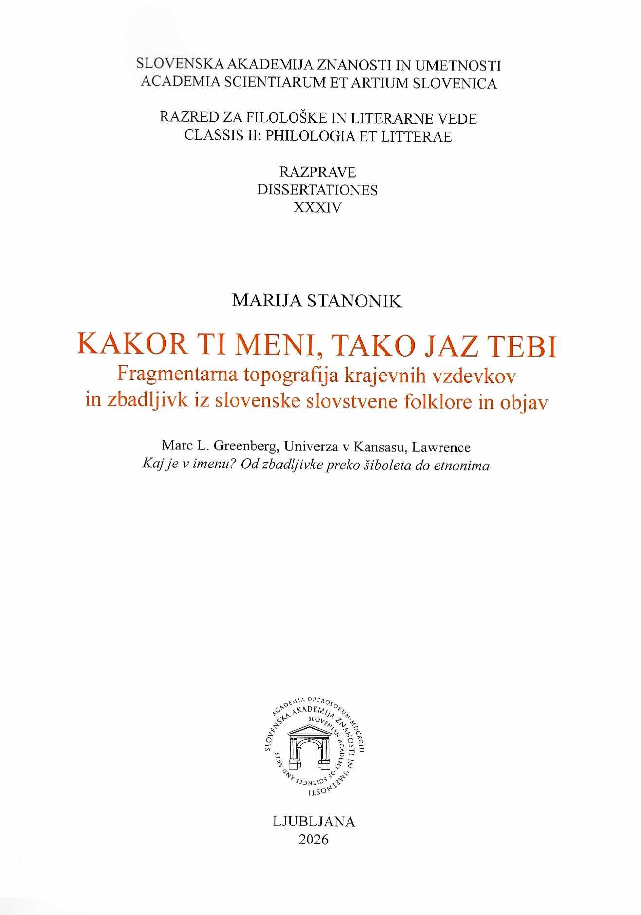 naslovnica knjige Kakor ti meni, tako jaz tebi Marije Stanonik. Strokovna knjiga o slovenskih zbadljivkah med vasmi