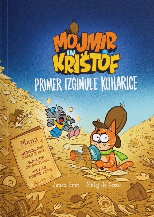 Stran iz stripa Mojmir in Krištof - Primer izginule kuharice. Detektivski strip za otroke.