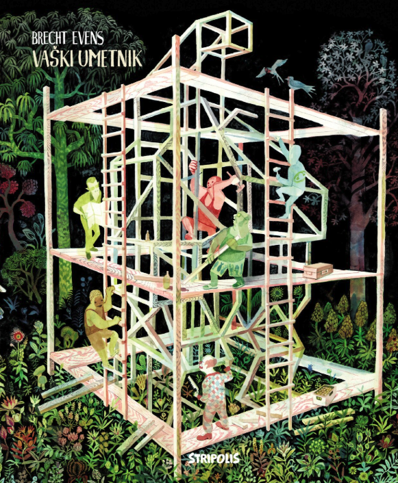 Naslovnica knjige Vaški umetnik Brechta Evensa. ilustrirana zgodba z akvarelnim slogom