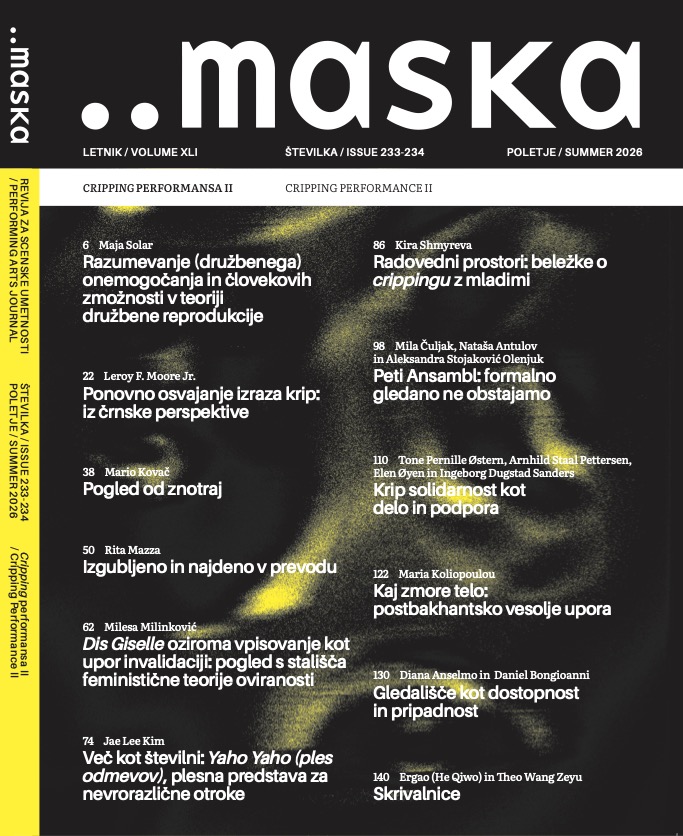 Naslovnica revije Maska 233–234, poletje 2026, s tematskim sklopom Cripping performansa II.