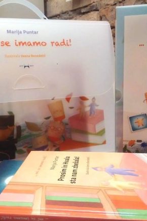 Naslovnica kompleta slikanic Mi se imamo radi Marije Puntar. komplet štirih otroških slikanic v kovčku
