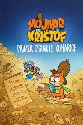Stran iz stripa Mojmir in Krištof - Primer izginule kuharice. Detektivski strip za otroke.