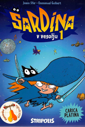 naslovnica stripa Sardina v vesolju. otroški strip o vesoljskih piratih. Prejemnik znaka Zlata hruška